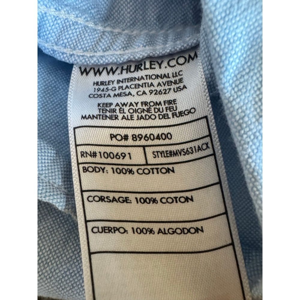 Hurley Light Blue Button Down Short Sleeve Shirt Large - Picture 6 of 6